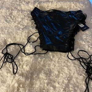 Black Vinyl Lace Up Fitted Skirt